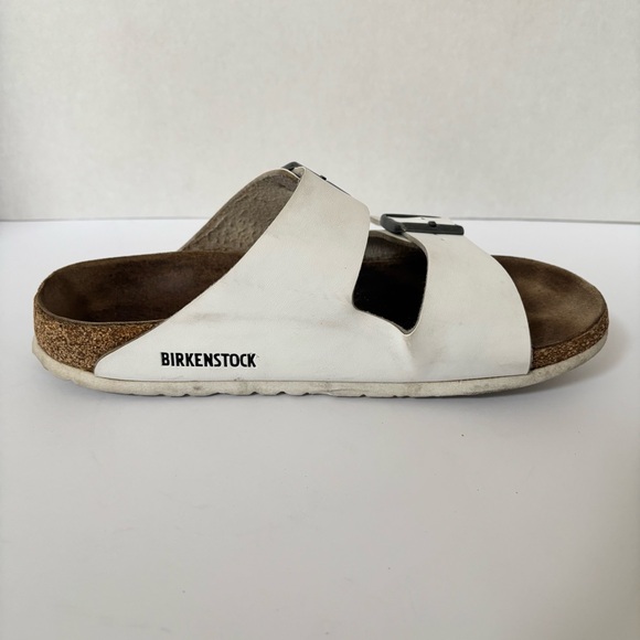 Birkenstock Arizona Classic Sandals Leather Two Strap Slides White Size 8 Eu 39 - Picture 6 of 12